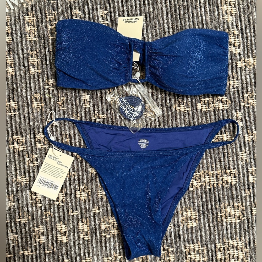 Monday Swimwear Shimmering Royal Blue Bandeau Bikini Set